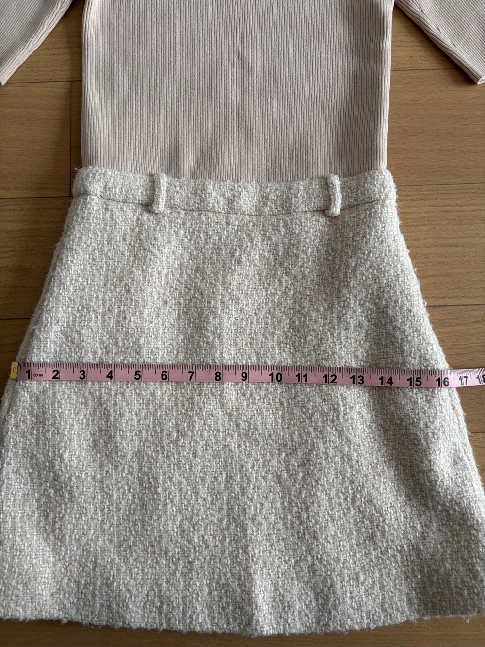 Theory Mini Turtleneck Knit and Tweed A-Line Dress in Neutral - Picture 9 of 10